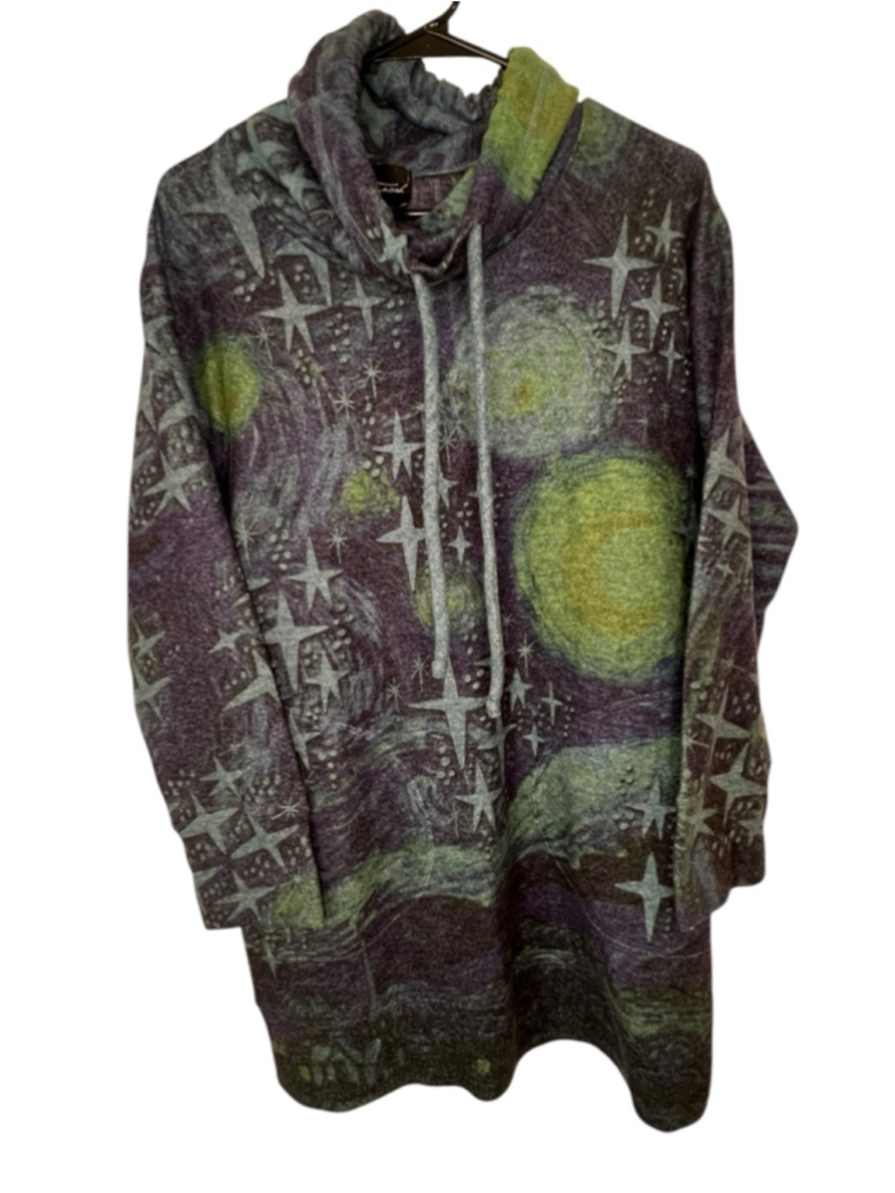 Inoah Super Soft Celestial Space Patterned Cowel Neck Long Sleeve Sweater